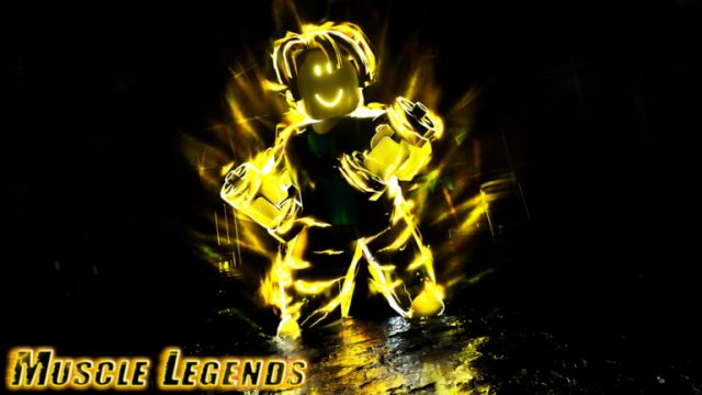 Yellow Roblox character lifting weights